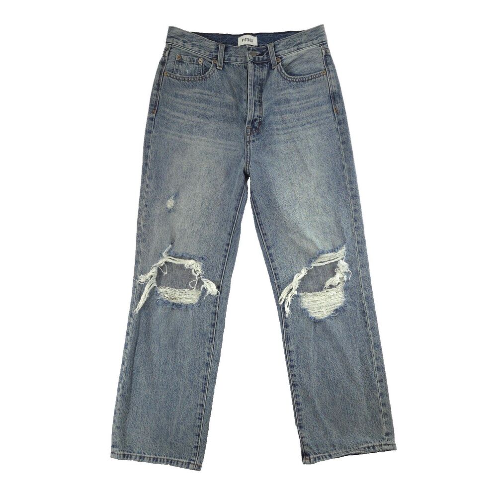 Pistola Cassie Crop Super High Rise Straight Leg Distressed 27 Denim